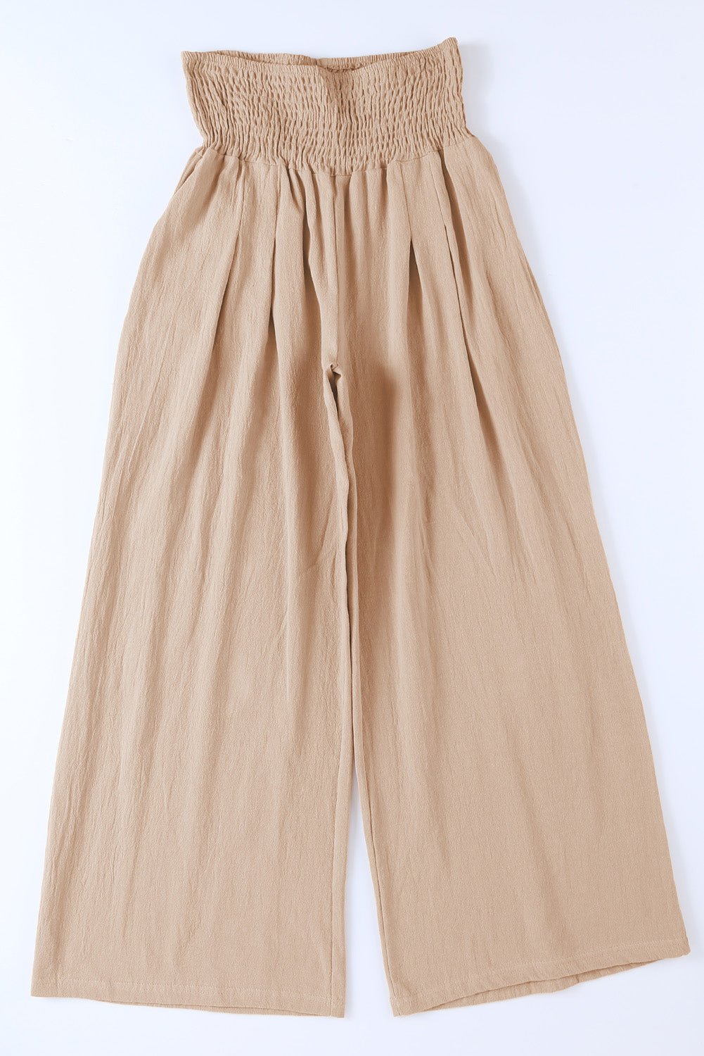 Brown Smocked Wide Waistband High Waist Wide Leg Pants - Hero 'n Siren