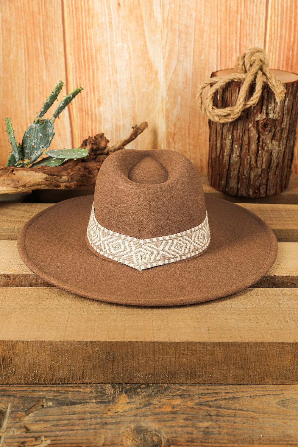 Brown Western Patchwork Flat Brim Cowboy Woven Hat - Hero 'n Siren