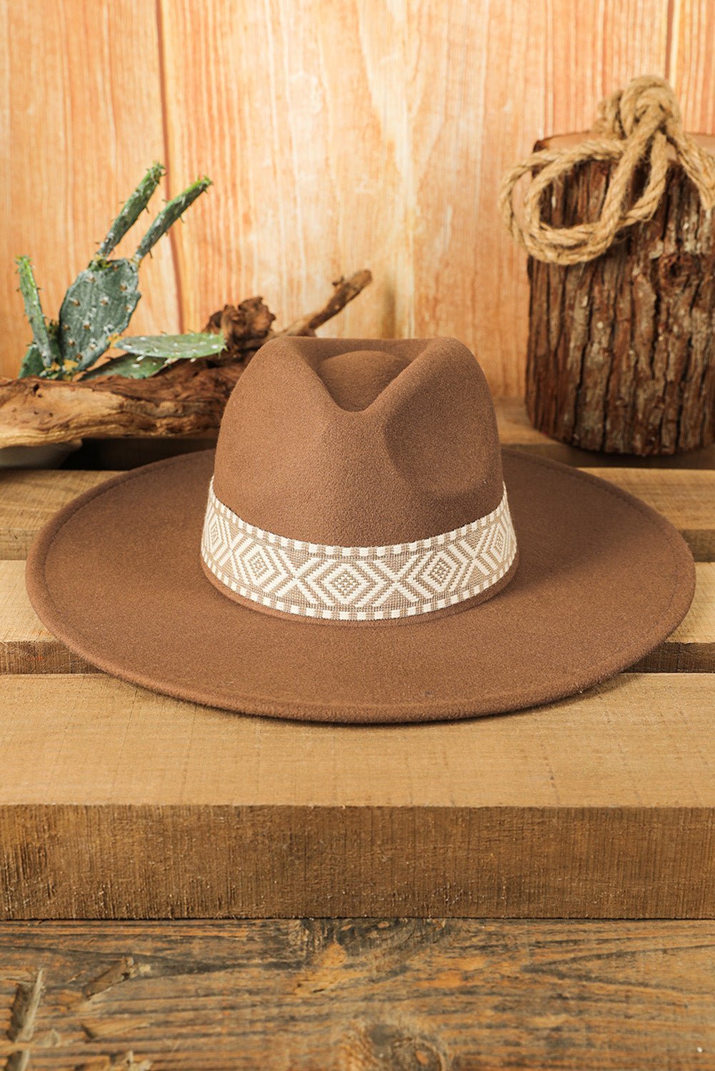 Brown Western Patchwork Flat Brim Cowboy Woven Hat - Hero 'n Siren