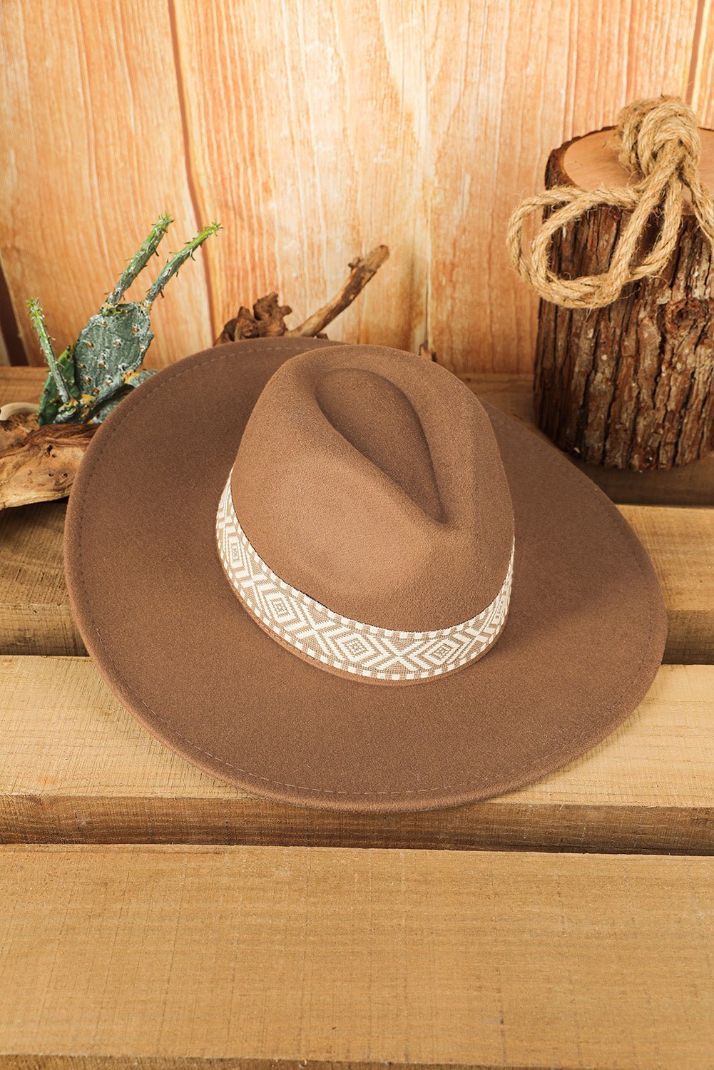 Brown Western Patchwork Flat Brim Cowboy Woven Hat - Hero 'n Siren