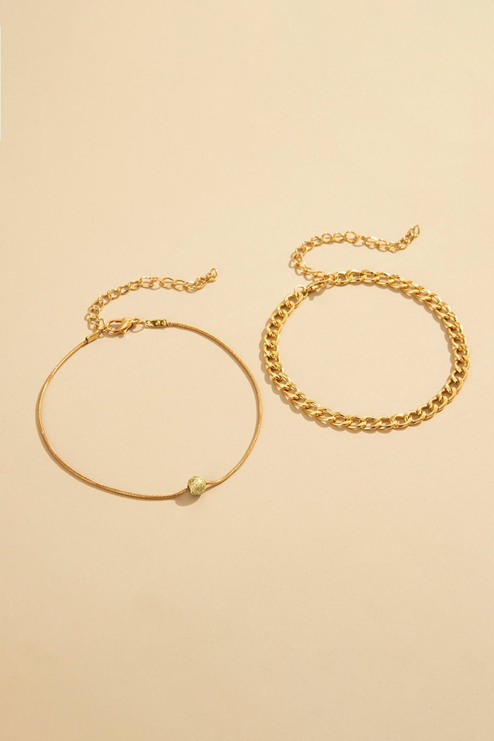 Gold 2Pcs Round Ball Decor Chain Anklet Set - Hero 'n Siren