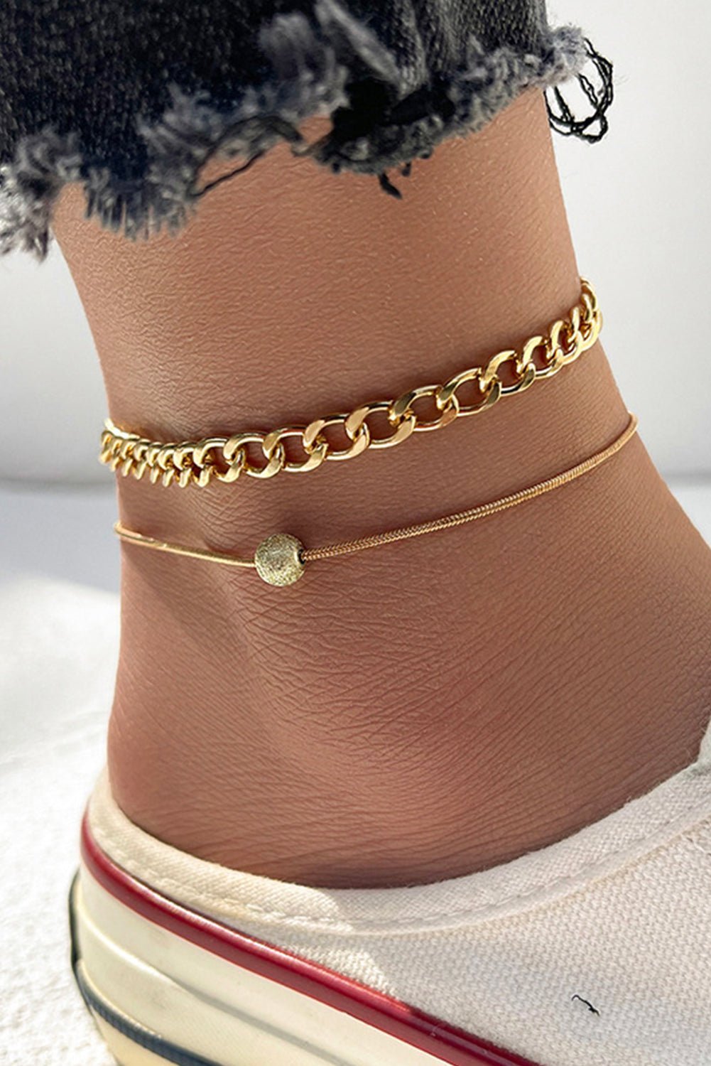 Gold 2Pcs Round Ball Decor Chain Anklet Set - Hero 'n Siren