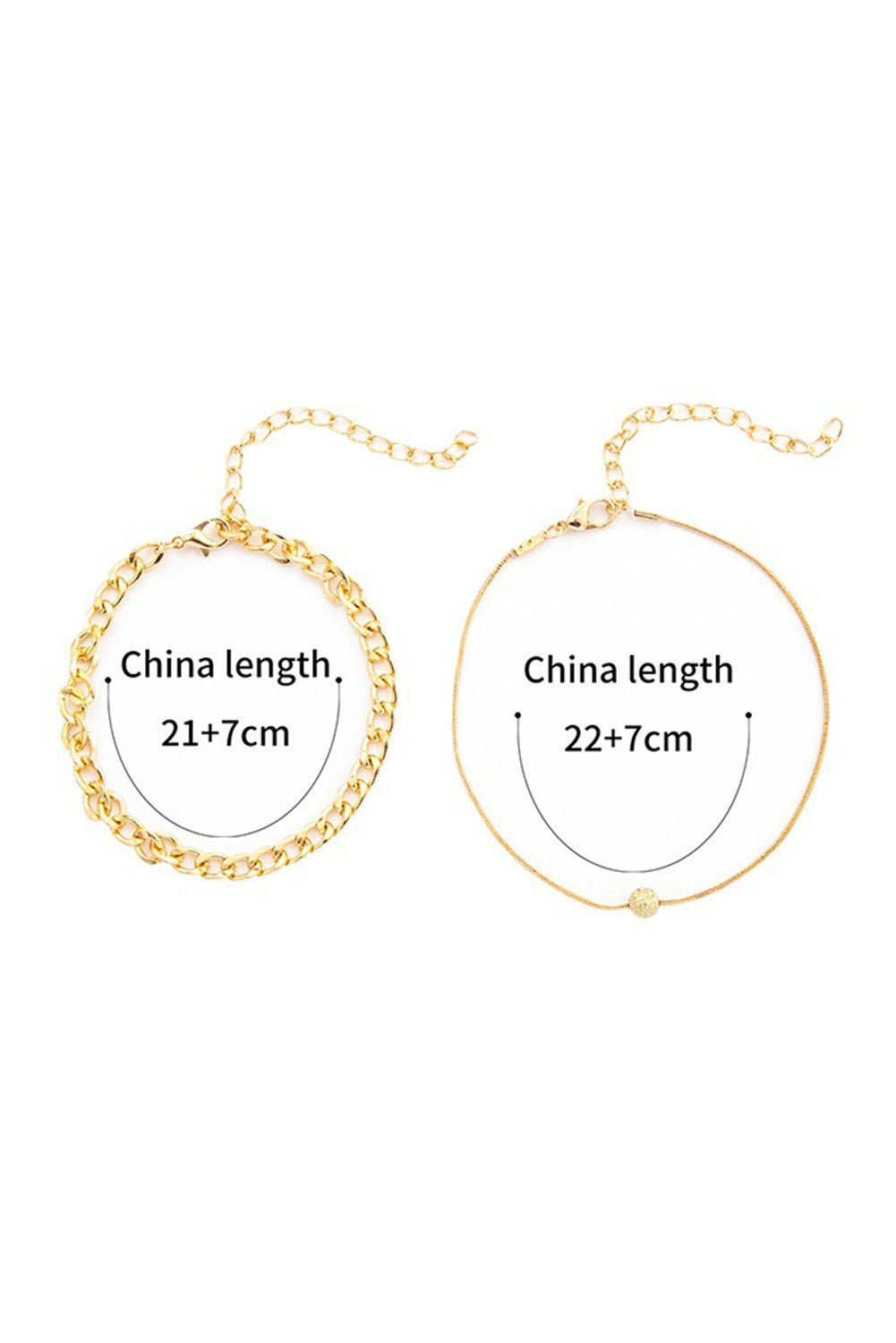 Gold 2Pcs Round Ball Decor Chain Anklet Set - Hero 'n Siren