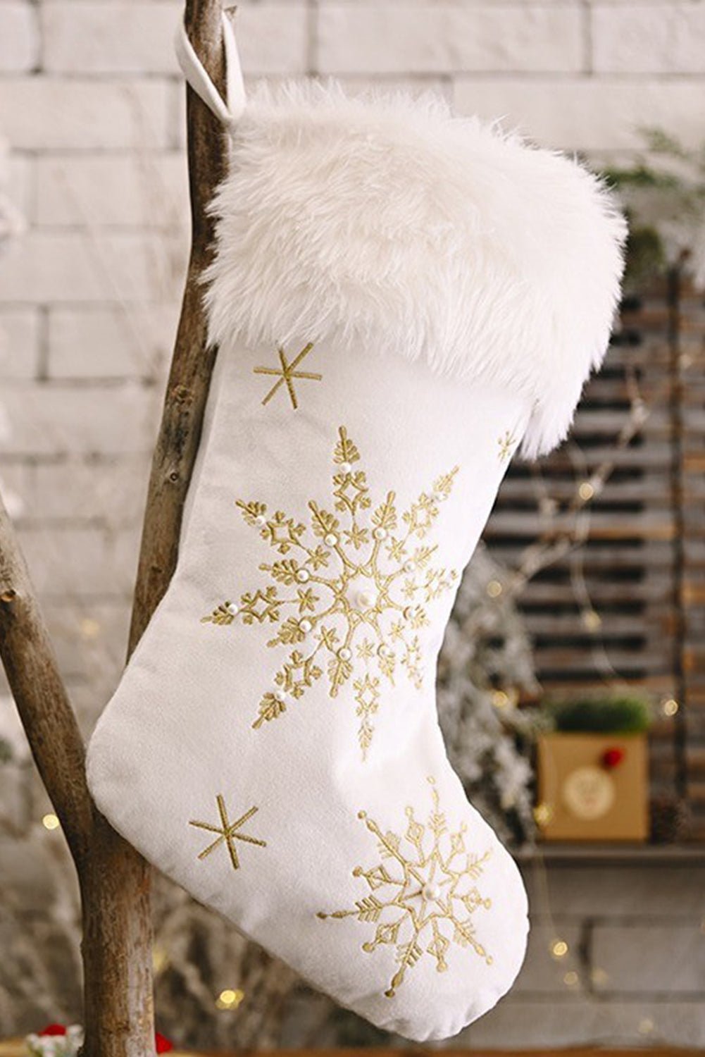 Gold Christmas Beaded Embroidered Snowflakes Gift Hanging Stocking - Hero 'n Siren