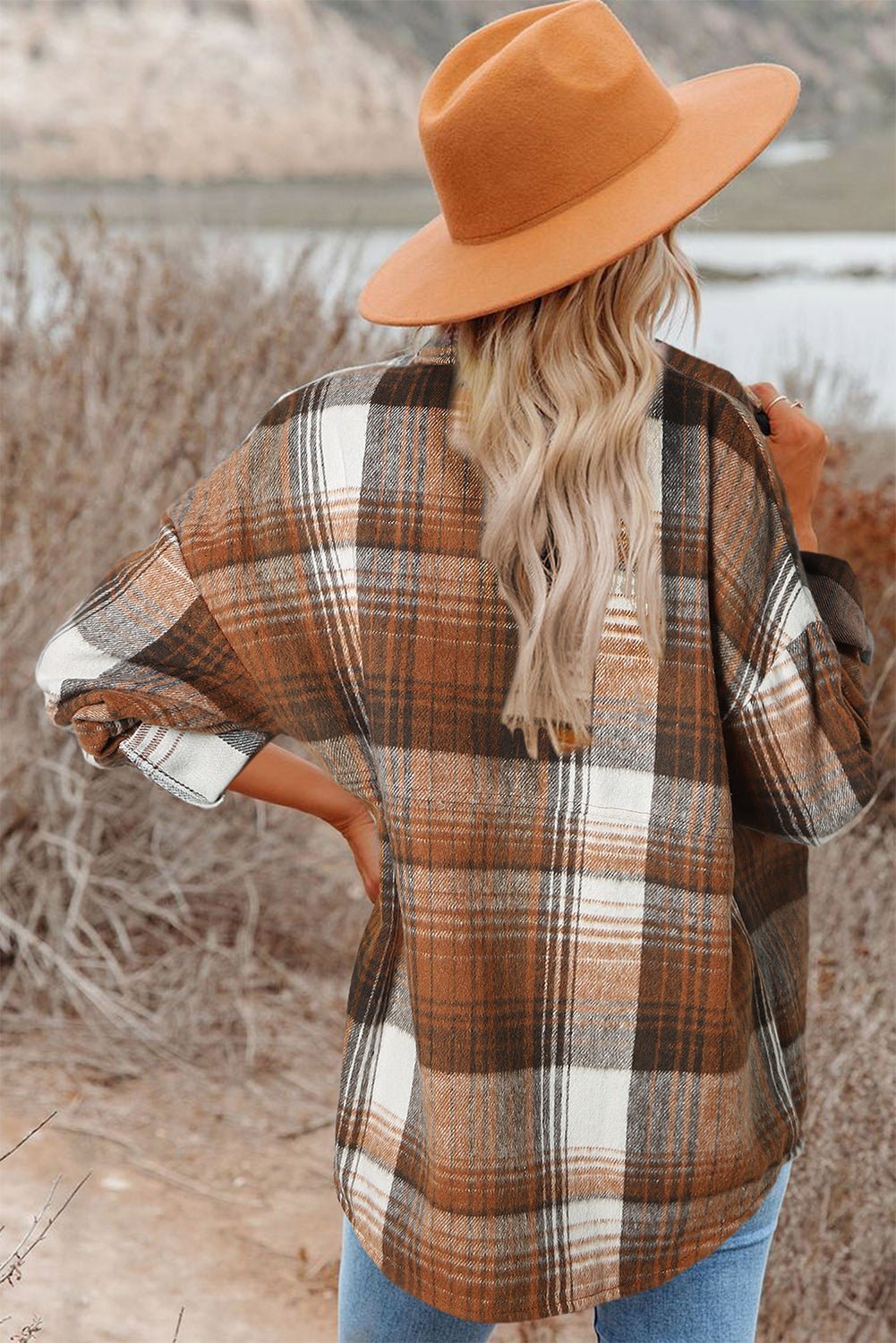 Gold Flame & Grey Plaid Button Up Collared Flannel Shacket - Hero 'n Siren