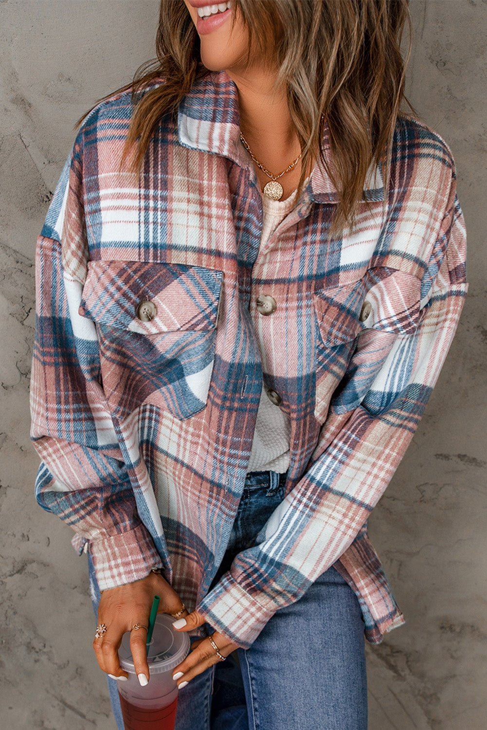 Gold Flame & Grey Plaid Button Up Collared Flannel Shacket - Hero 'n Siren