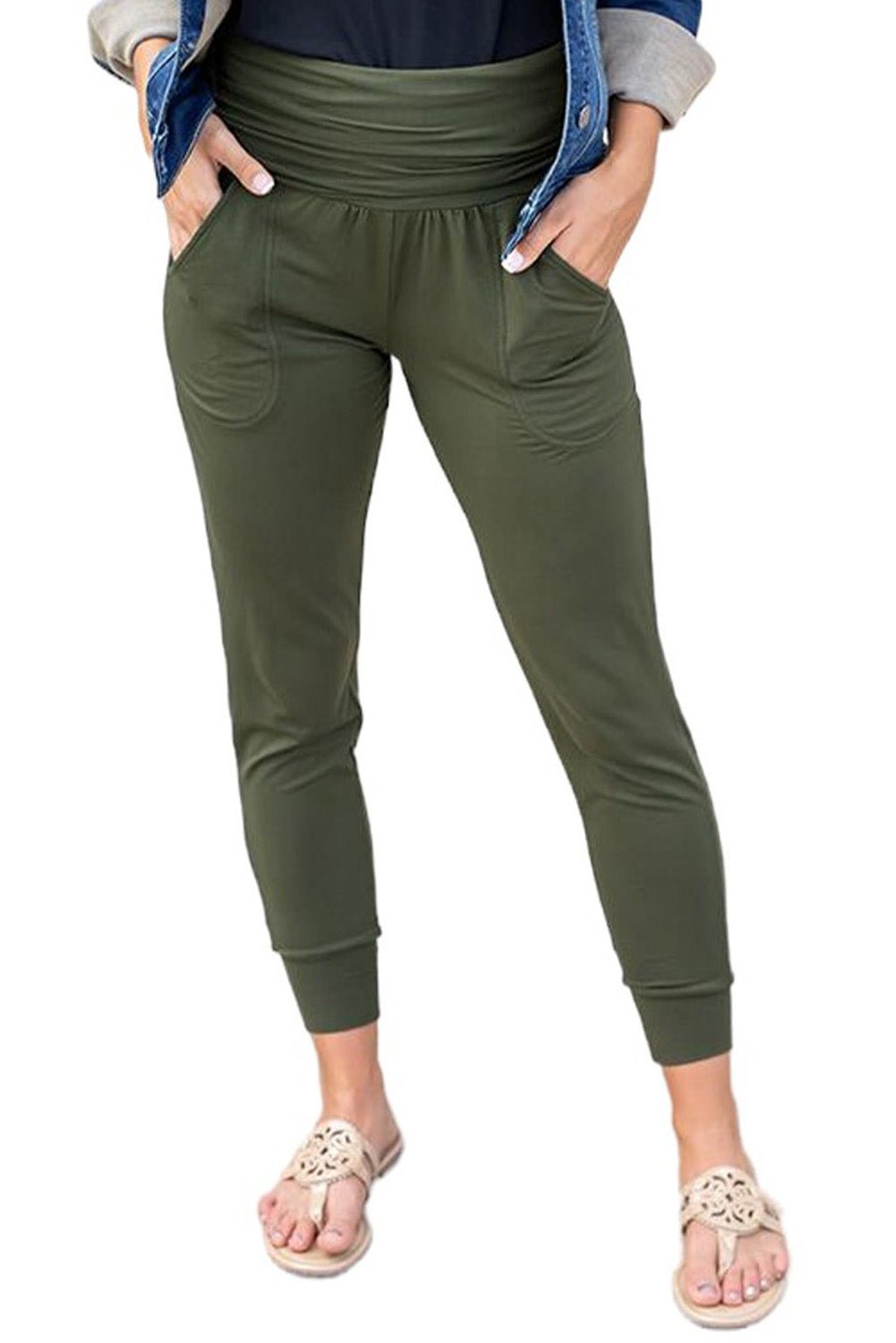 Green High Waist Pleated Casual Pocket Leggings - Hero 'n Siren