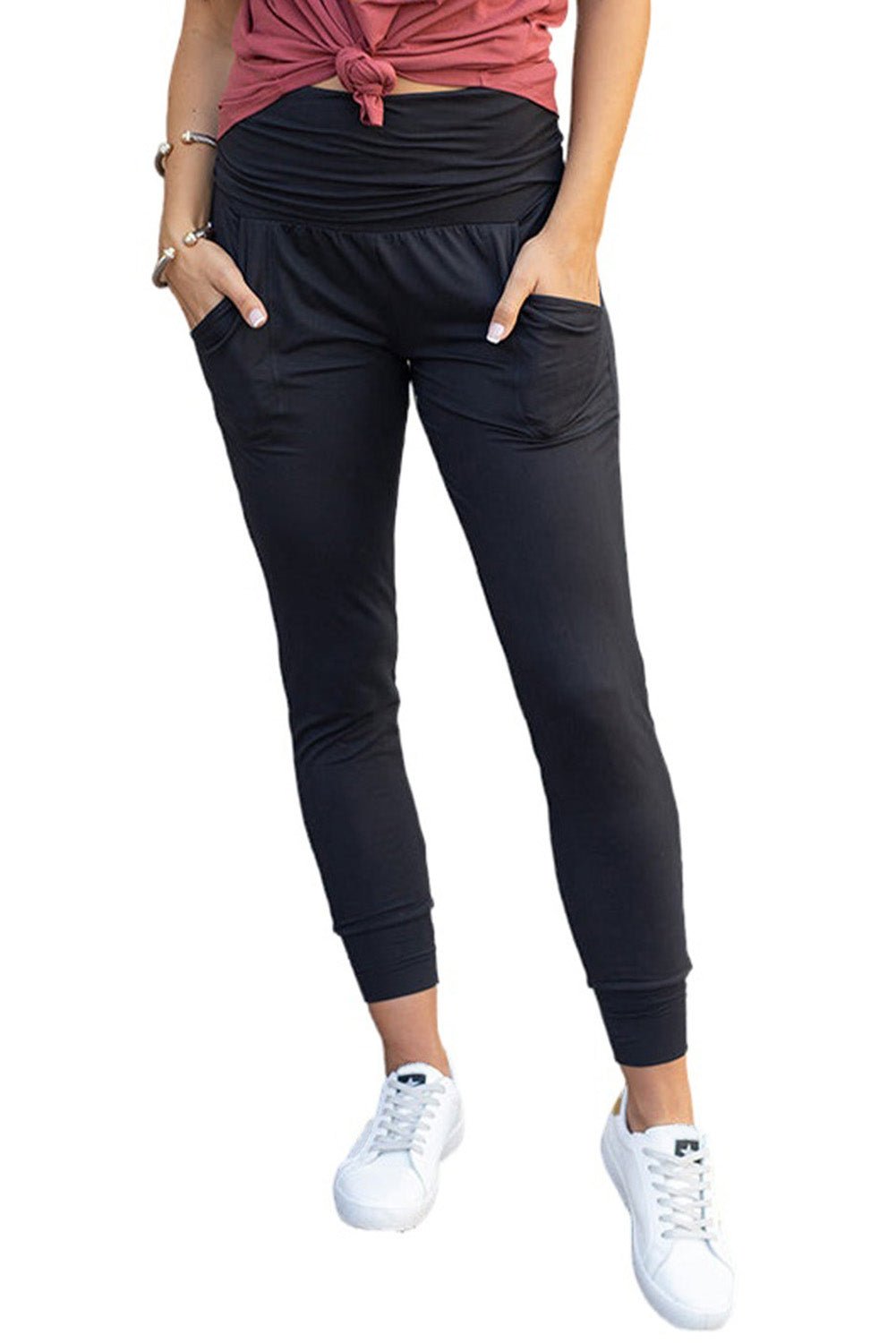 Green High Waist Pleated Casual Pocket Leggings - Hero 'n Siren