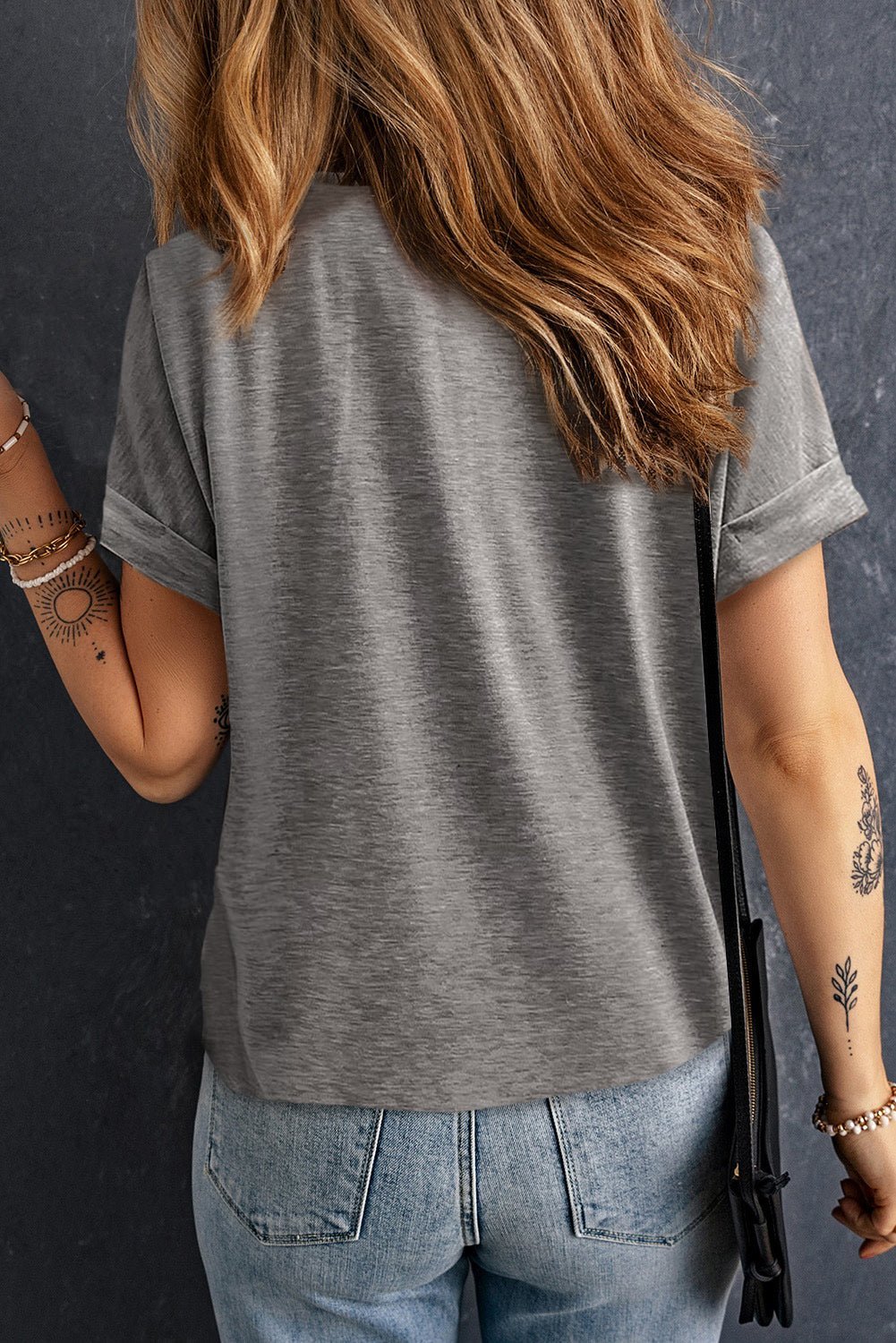 Grey Button V Neck Casual T Shirt - Hero 'n Siren