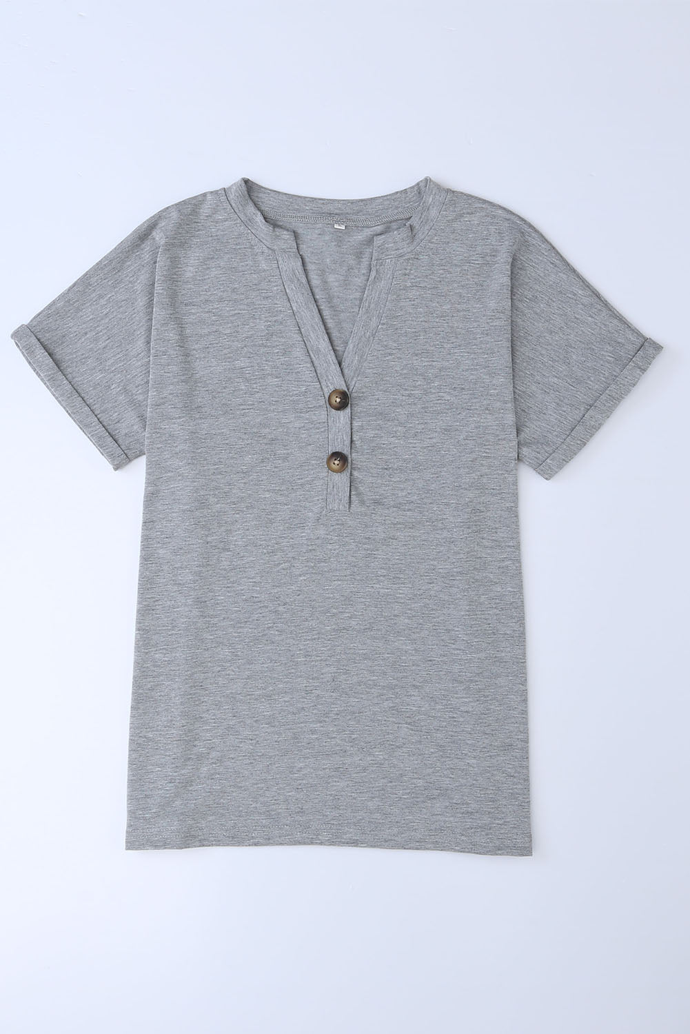 Grey Button V Neck Casual T Shirt - Hero 'n Siren