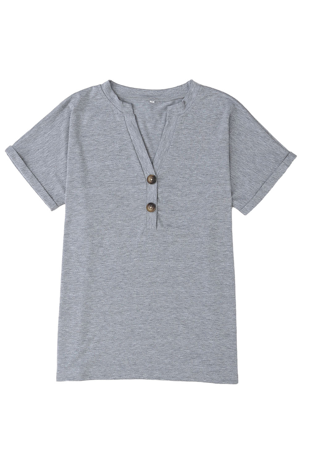 Grey Button V Neck Casual T Shirt - Hero 'n Siren