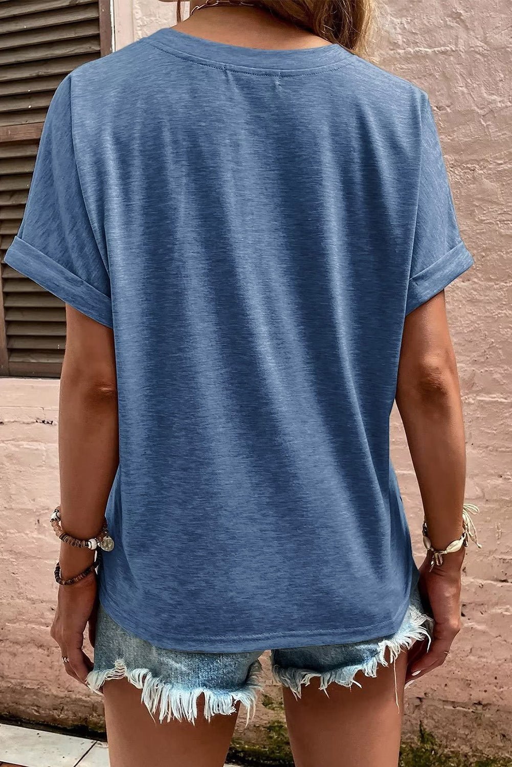 Grey Button V Neck Casual T Shirt - Hero 'n Siren