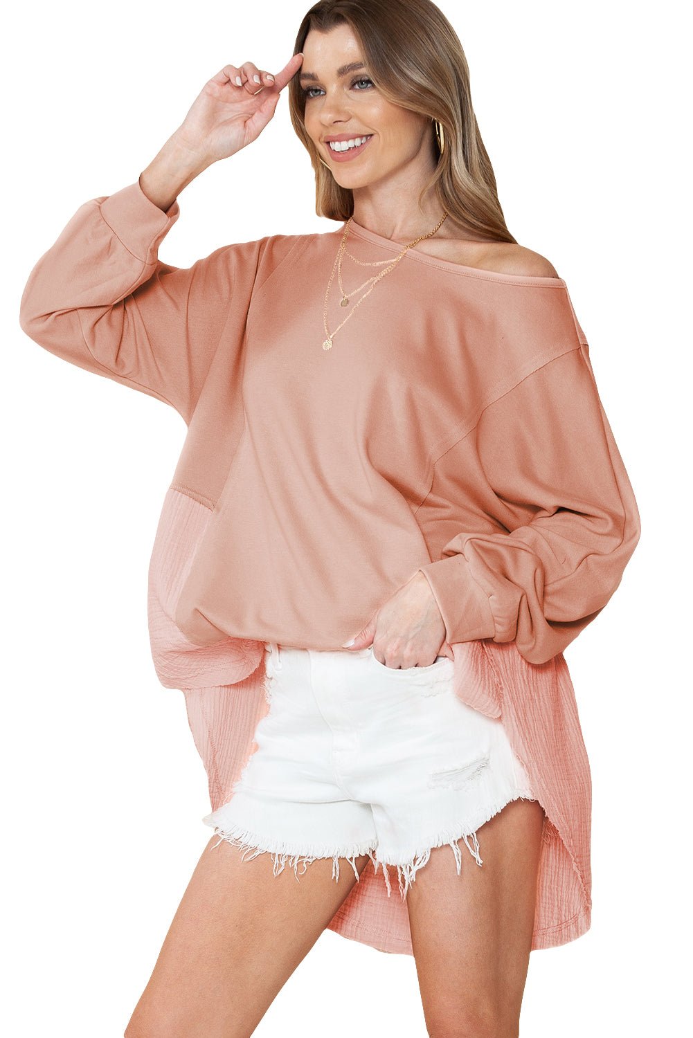 Khaki Crinkled Patchwork Raw Hem Oversized Blouse - Hero 'n Siren