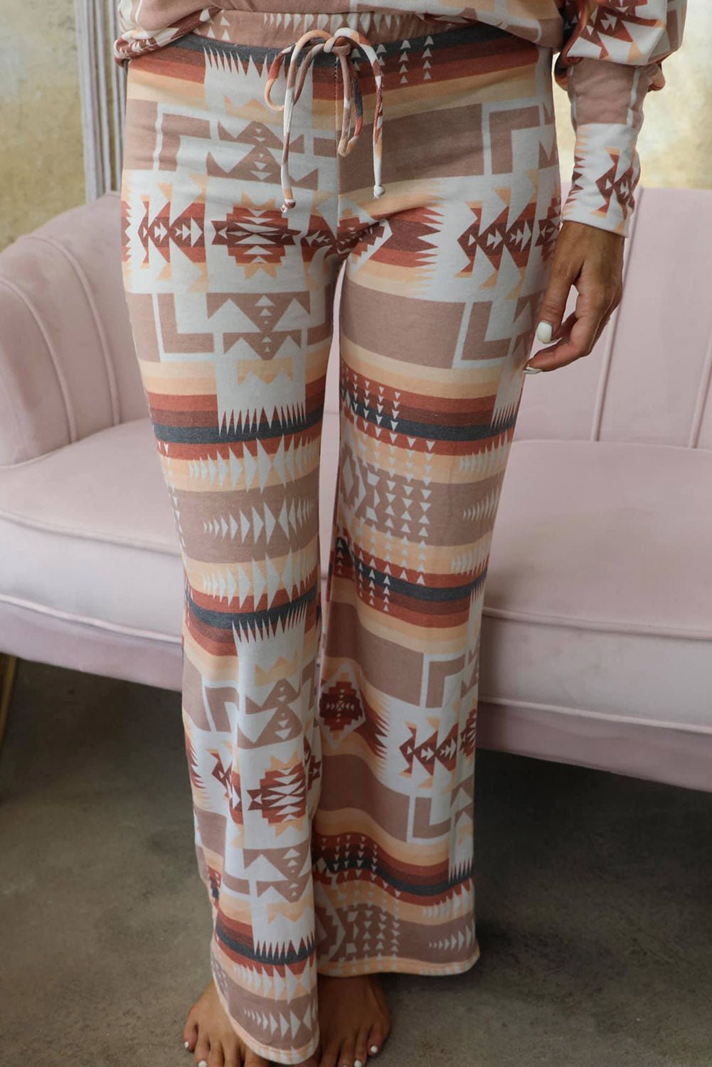 Multicolour Geometric Print Puff Sleeve Pullover and Pants Lounge Outfit - Hero 'n Siren