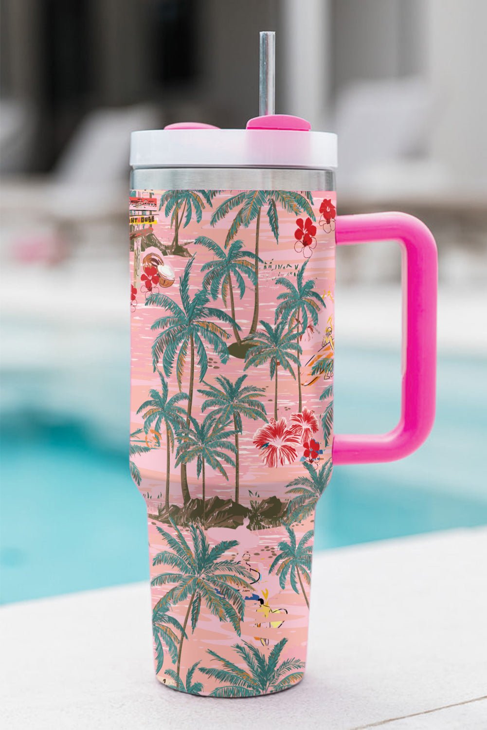 Rose Red Tropical Trees Print Stainless Steel Tumbler 40oz - Hero 'n Siren