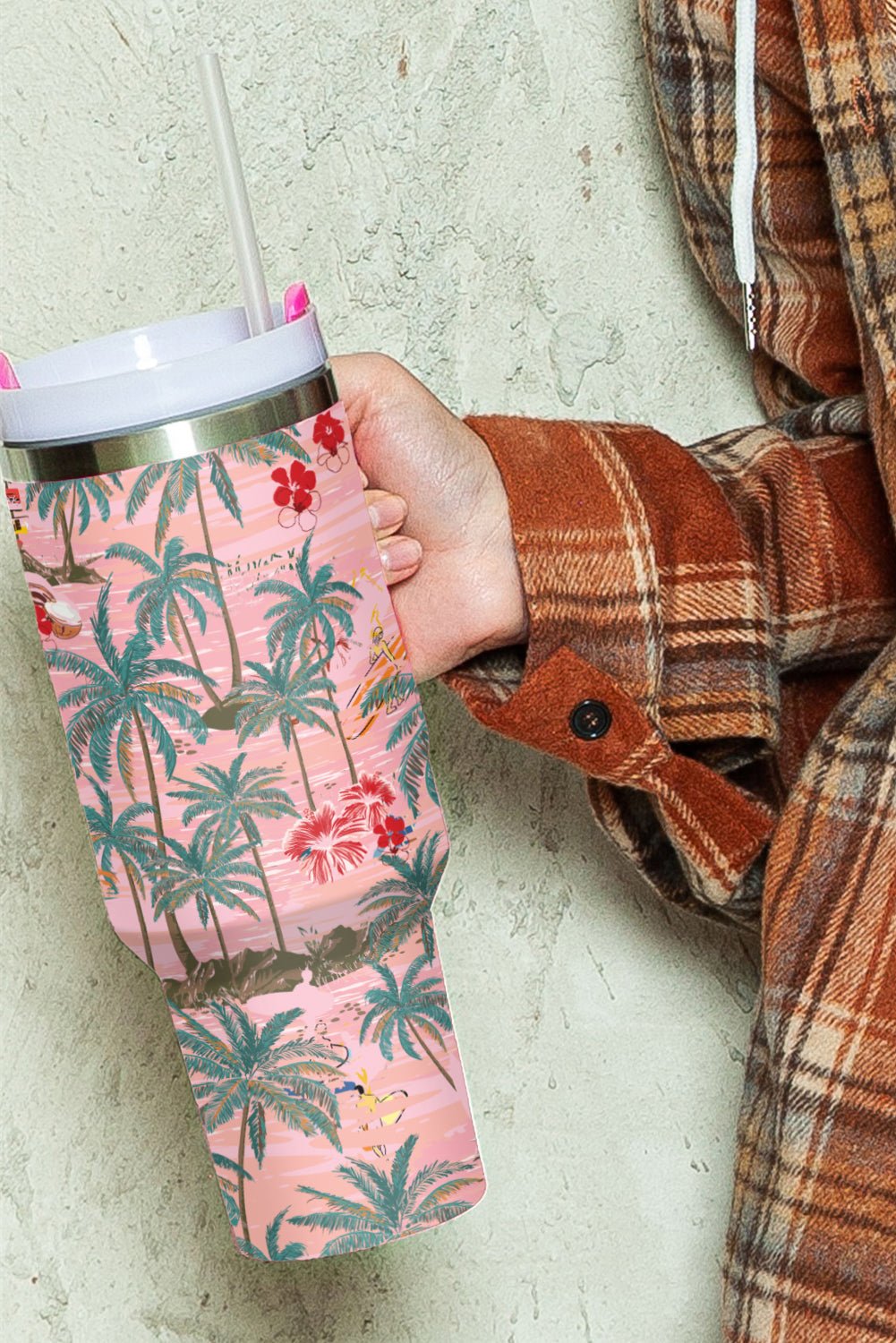 Rose Red Tropical Trees Print Stainless Steel Tumbler 40oz - Hero 'n Siren