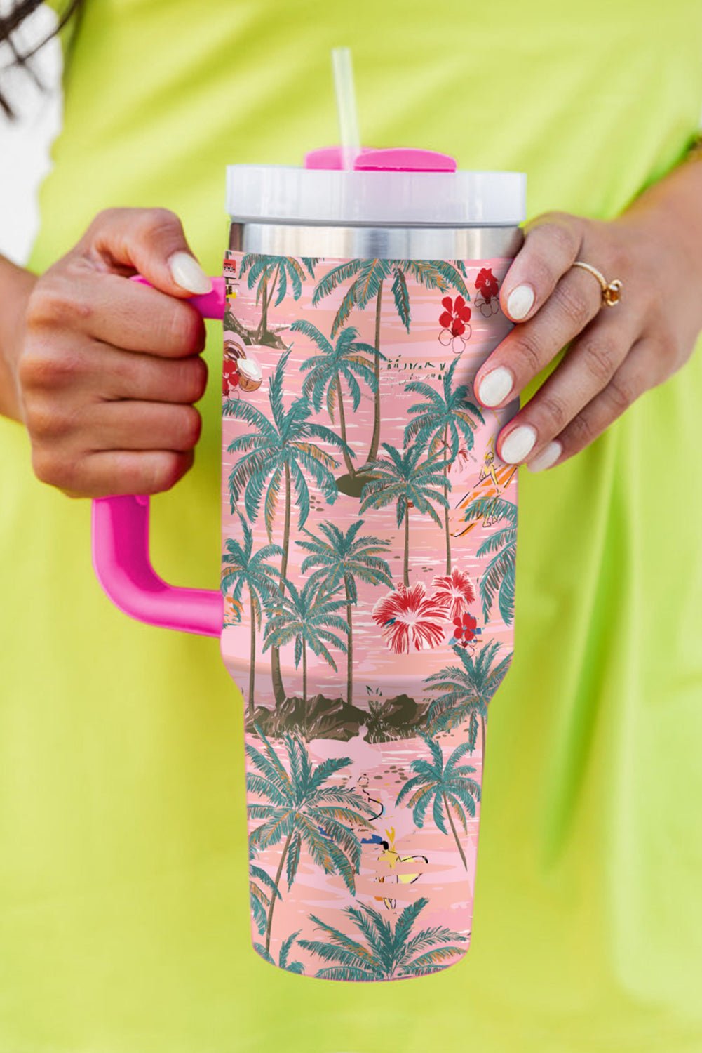 Rose Red Tropical Trees Print Stainless Steel Tumbler 40oz - Hero 'n Siren