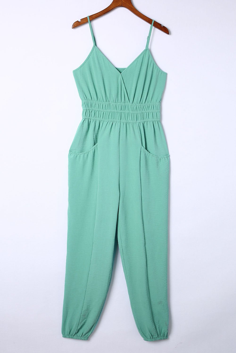 Shirred High Waist Sleeveless V Neck Jumpsuit - Hero 'n Siren