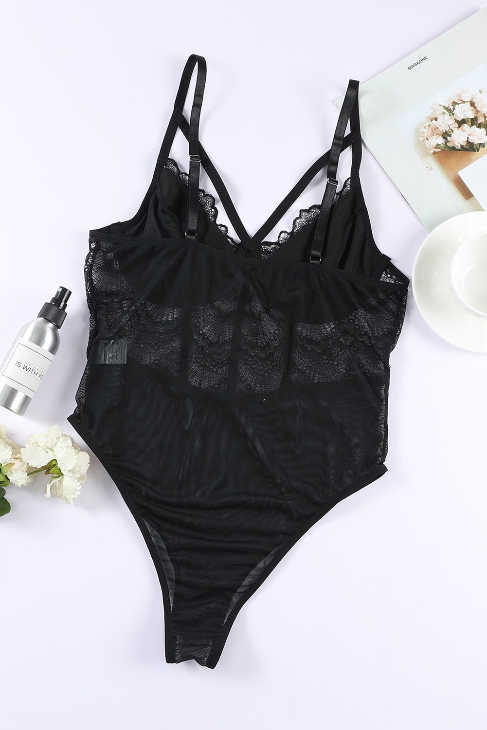 Spaghetti Straps Lace Panel Bodysuit - Hero 'n Siren