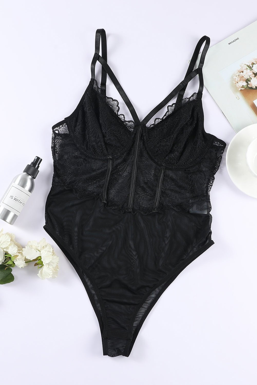 Spaghetti Straps Lace Panel Bodysuit - Hero 'n Siren