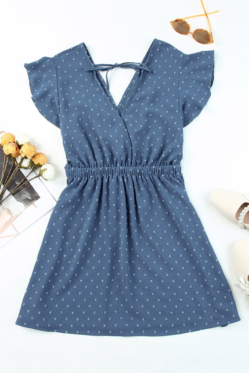 Swiss Dot V Neck Wrap Beach Dress